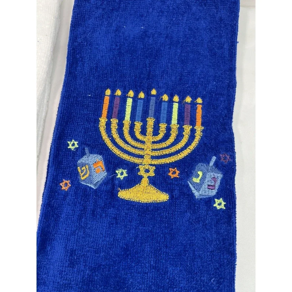 2 Pcs Set Rite Lite Chanukah Sparkle Printed Towel 1 White‎ & 1 Blue 24x15”